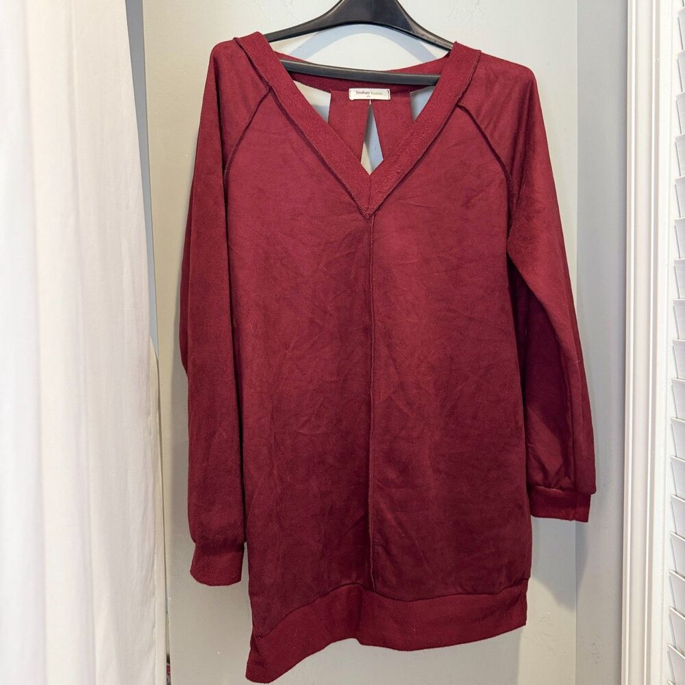 Newbury Kustom S Maroon Red V-Neck & Cut Out Back Detail Mini Dress Tunic Y2K
